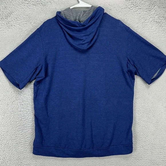 Nike Dri-Fit Mens Hoodie Shirt Large Blue Short Sleeve Drawstring Stretch Swoosh